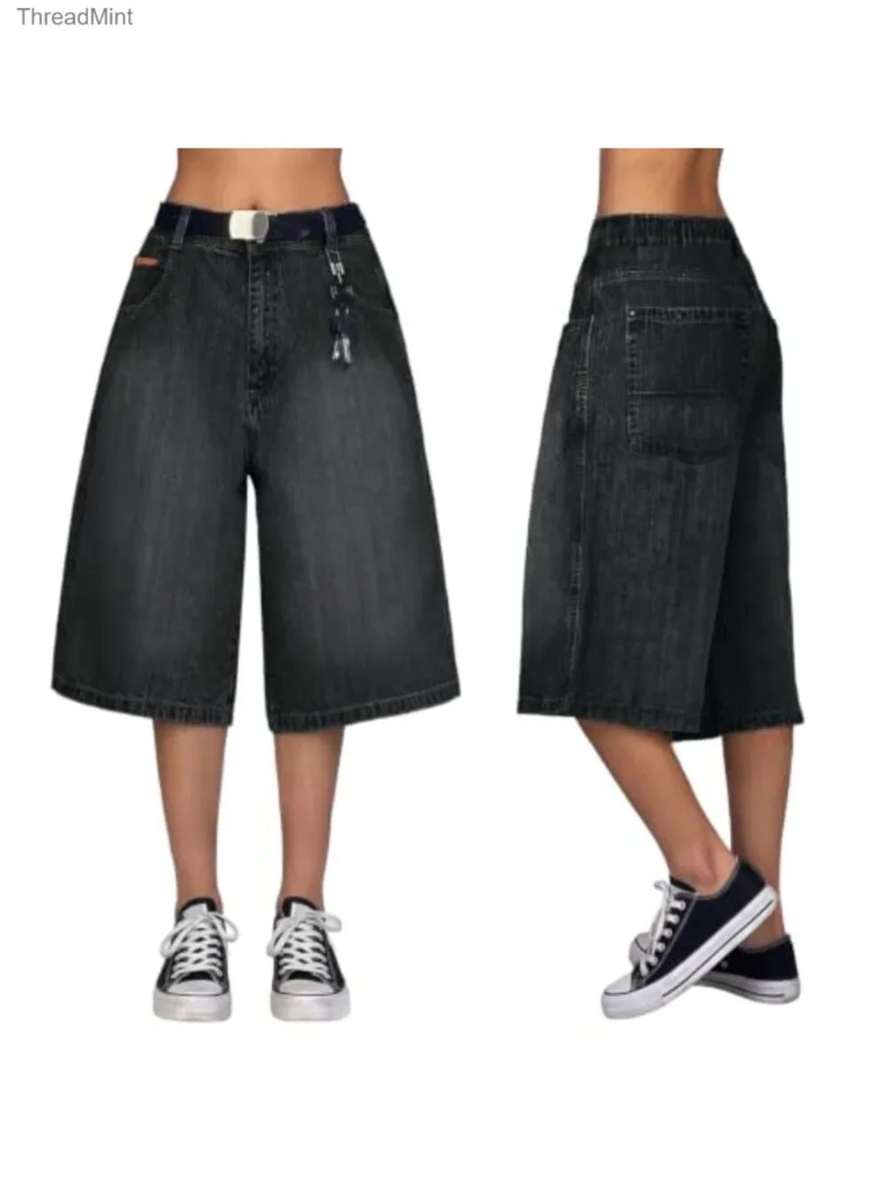 Baggy Wide Leg Denim Shorts for Women Y2K Streetwear Bermuda with Pockets